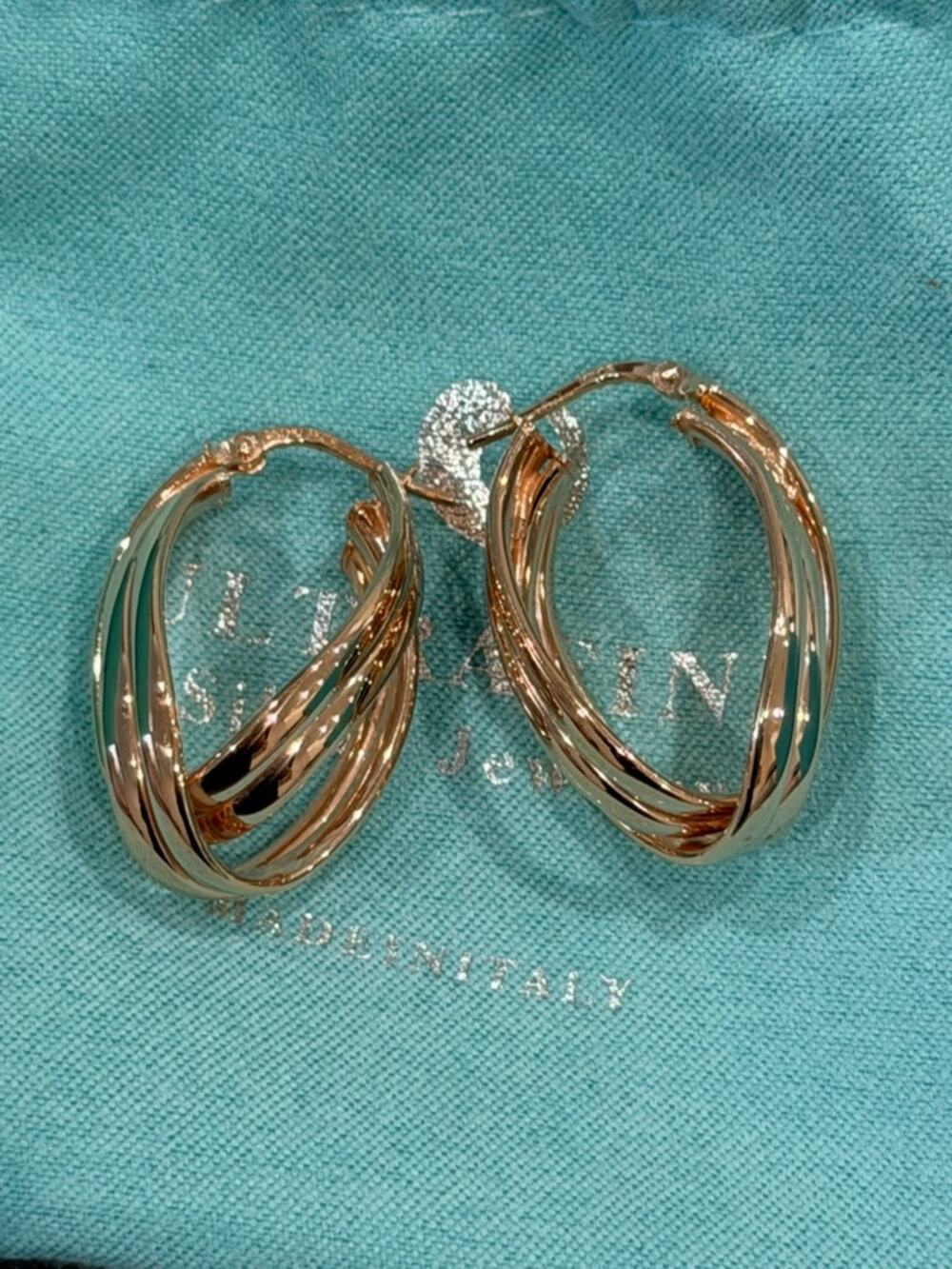 Ultrafine 950 Sterling Silver Multistrand Twisted Rose Gold Plated Hoops - BNIB